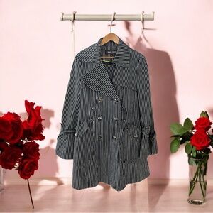 Black Rivet G-III Striped Trench Coat - Black W/ White Stripes - Size Small